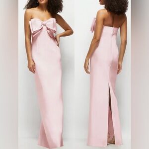 NWOT Alfred Sung Bow Ballet Pink Detail Strapless Satin Twill Column Gown Sz 6